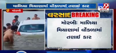 મોરબીઃ માળિયા મિયાણામાં વોંકળામાં તણાઈ કાર, સ્થાનિકોએ રેસ્ક્યૂ કરીને બચાવ્યો જીવ