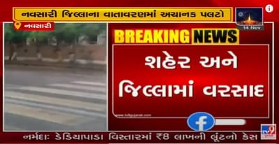 નવસારી જિલ્લાના વાતાવરણમાં અચાનક પલટો, શહેર અને જિલ્લામાં પડ્યો વરસાદ