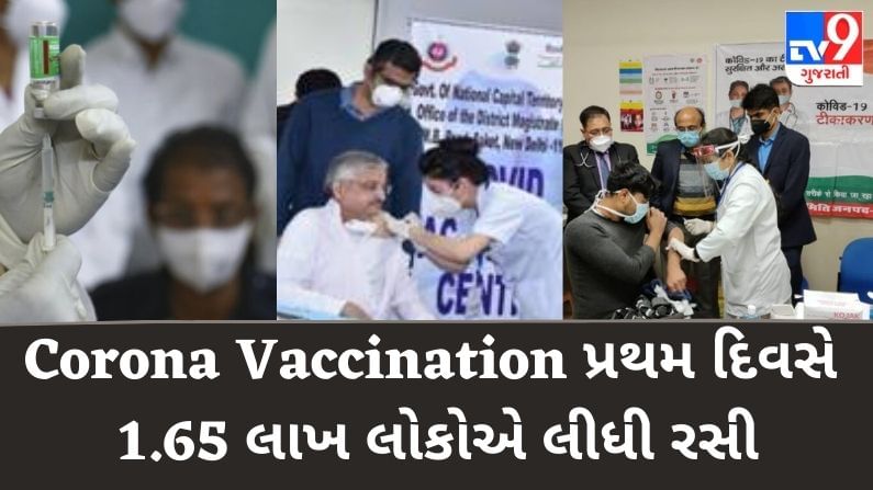 Corona Vaccination: પ્રથમ દિવસે 3,351 કેન્દ્રો પર 1.65 લાખ લોકોએ લીધી રસી