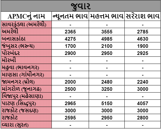 In Jamnagar APMC, the price of cotton was Rs. 6065. Find out the prices of different crops
