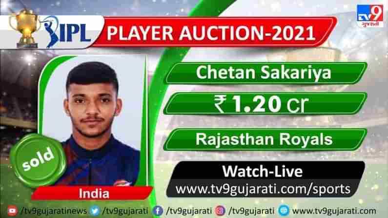 IPL 2021 Auction : સૌથી મોંઘો ગુજરાતી ખેલાડી ચેતન સાકરિયા, 1.2 કરોડમાં રાજસ્થાન ટીમે ખરીદ્યો