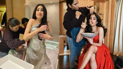 JANHVI KAPOORને ડ્રેસ પહેરાવવામાં ટીમને કરવી પડી તનતોડ મહેનત, એક્ટ્રેસે કરી તસ્વીર શેર
