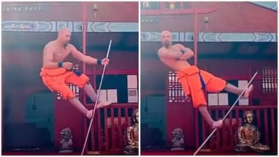 Viral Video : હવામાં લાકડી પર બનાવ્યુ ગજબ બેલેન્સ, વીડિયો જોઇ લોકો બોલ્યા શું ટેલેન્ટ છે !