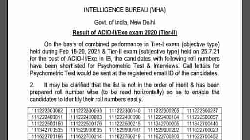 IB ACIO Result 2021: ઇન્ટેલિજન્સ બ્યુરોએ ACIO Tier 2નું પરિણામ કર્યું જાહેર, આ રીતે થશે ચેક