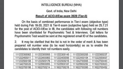 IB ACIO Result 2021: ઇન્ટેલિજન્સ બ્યુરોએ ACIO Tier 2નું પરિણામ કર્યું જાહેર, આ રીતે થશે ચેક