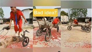 Desi Jugad : જુગાડથી બનાવવામાં આવેલા આ ત્રણ પૈંડાની મોટર સાઇકલ જોઇને તમે પણ ચોંકી જશો, જુઓ વીડિયો