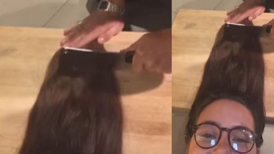 Viral Video : મીટ કાપવાના છરાથી આ છોકરીએ કપાવ્યા તેના વાળ, વીડિયો સોશિયલ મીડિયામાં વાયરલ