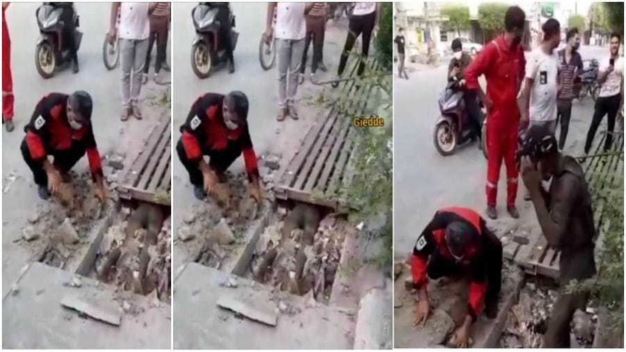 OMG! એવી જગ્યાએ ફસાયો માણસ કે કાઢવા માટે બોલાવી પડી JCB મશીન, જુઓ Viral Video