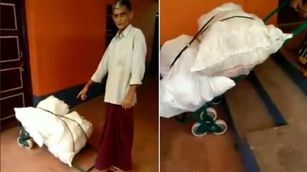 Desi Jugad : આ વ્યક્તિએ જુગાડ લગાવીને સીડી પર ચઢાવ્યો ભારે સામાન, સોશિયલ મીડિયામાં Video Viral