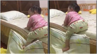પલંગ પરથી ઉતરવા માટે નાના બાળકે લગાવ્યો જુગાડ, વીડિયો જોઇ લોકો બોલ્યા -કોશિશ કરને વાલો કી હાર નહી હોતી