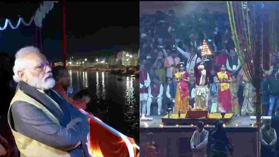 PM Modi in Varanasi: 84 ghats including Dashaswamedh lit by lamps, PM Modi watches 'Ganga Aarti' on cruise