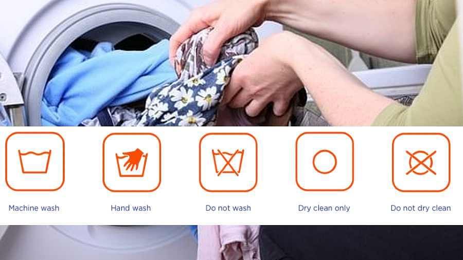 Washing cycle symbols: કાપડ લાંબા સમય સુધી રહે છે તેથી તેને કેવી રીતે ધોવા તે પણ સિમ્બોલ દ્વારા સમજાવવામાં આવ્યું છે. ઉદાહરણ તરીકે, સર્કલ માર્ક કહે છે કે કપડાંને માત્ર ડ્રાયક્લીન કરો અને ઘરે પાણીથી ધોશો નહીં. વર્તુળ સાથે બનાવેલ ક્રોસનું નિશાન કહે છે તેને ડ્રાય ક્લીન કરશો નહીં. કાપડને તેના ફેબ્રિક પ્રમાણે સાફ કરવાની સલાહ આપવામાં આવે છે. 
