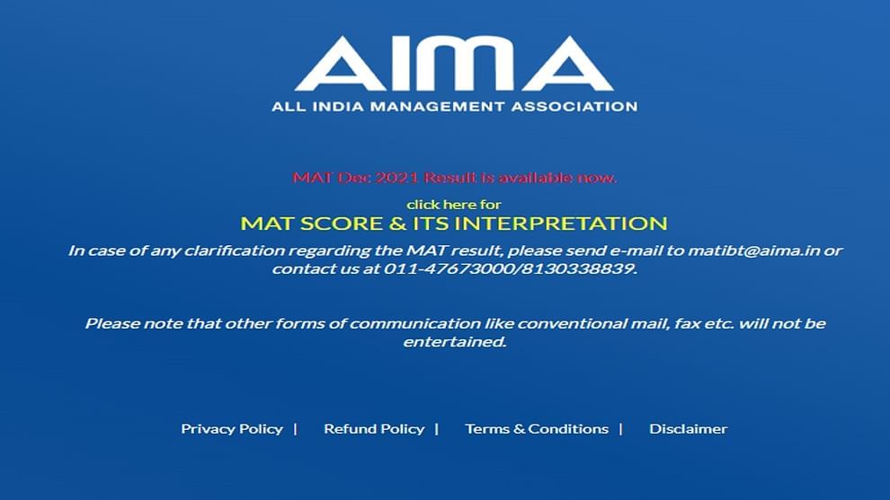 AIMA MAT Result 2021 ડિસેમ્બરમાં MAT પરિણામ જાહેર, આ રીતે તપાસો સ્કોર Gujarati News AIMA
