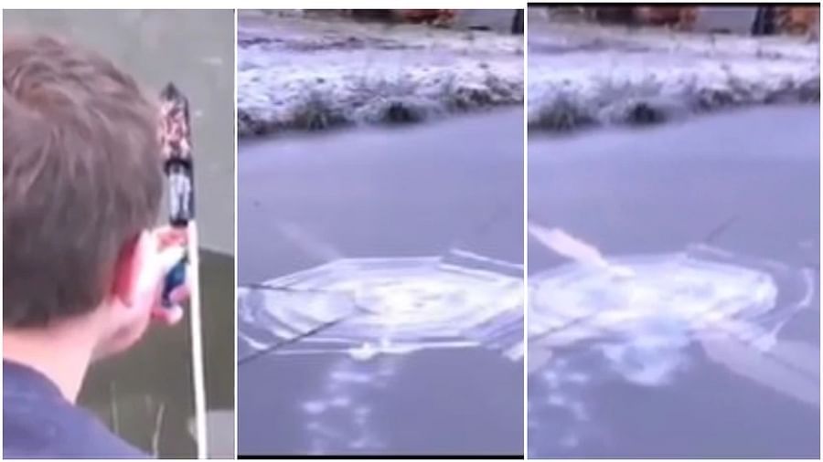 Viral: નદીમાં જામેલા બરફને તોડવા યુવકે લગાવ્યો ગજબ જુગાડ, લોકો બોલ્યા આ તો 'નિન્જા ટેકનિક'
