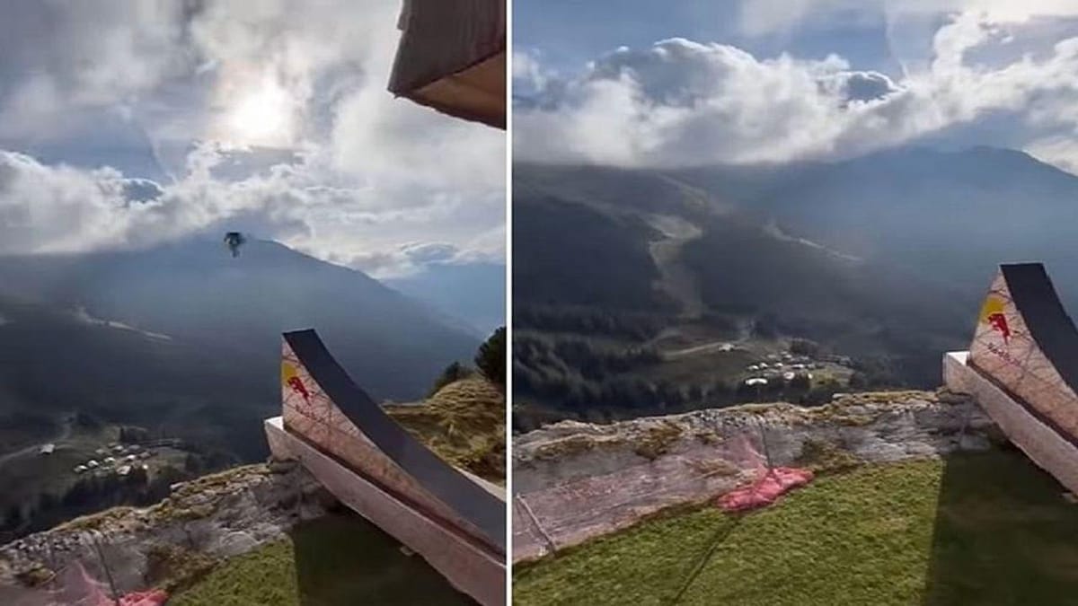 Viral: શખ્સે બાઈક સાથે પર્વત પરથી લગાવી છલાંગ, વીડિયો જોનારના શ્વાસ અધ્ધર થઈ ગયા