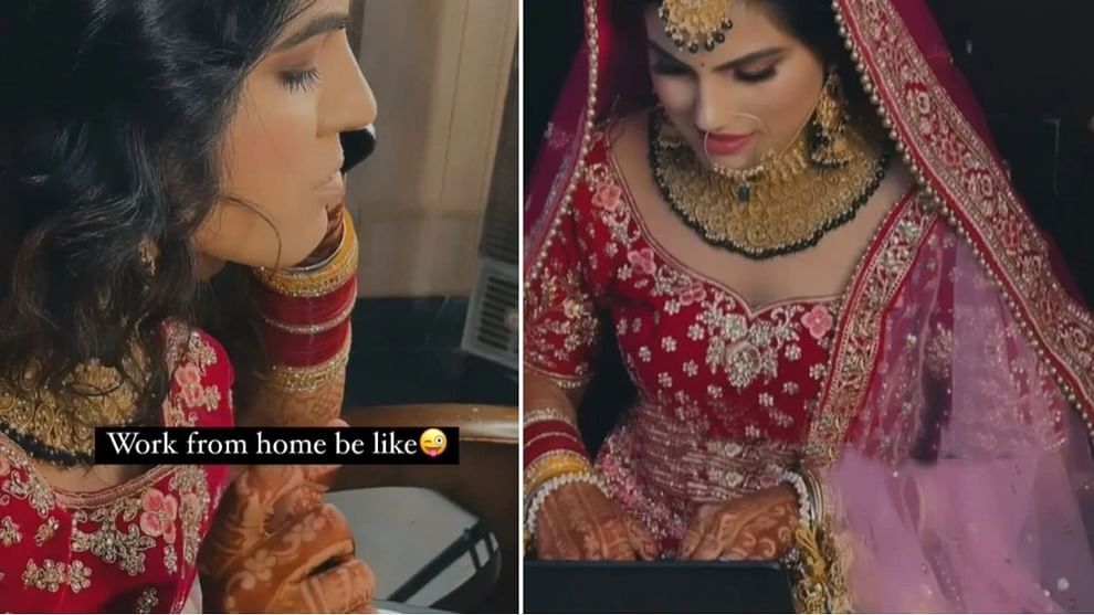 Viral Video : પોતાના લગ્નને દિવસે લેપટોપ લઇને ઓફિસનું કામ કરતી જોવા મળી દુલ્હન