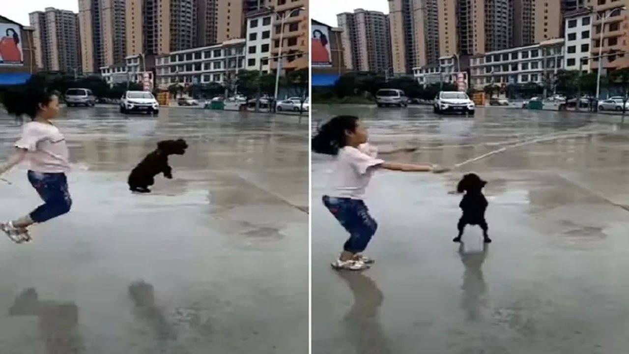 નાનકડા કૂતરાએ નાની બાળકી સાથે કરી કસરતો, વીડિયો જોતા લોકોએ કહ્યું- ક્યૂટ