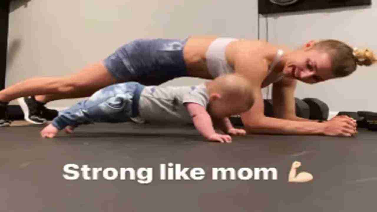 Video: પોતાની માતા સાથે વર્કઆઉટ કરતા જોવા મળ્યું 5 મહિનાનું બાળક, લોકોએ કહ્યું અદ્ભૂત