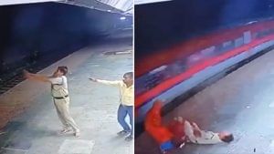 Shocking Video: માત્ર 1 સેકન્ડથી મહિલાનો બચી ગયો જીવ, પોલીસકર્મી બન્યો જીવરક્ષક, જુઓ દિલઘડક VIDEO