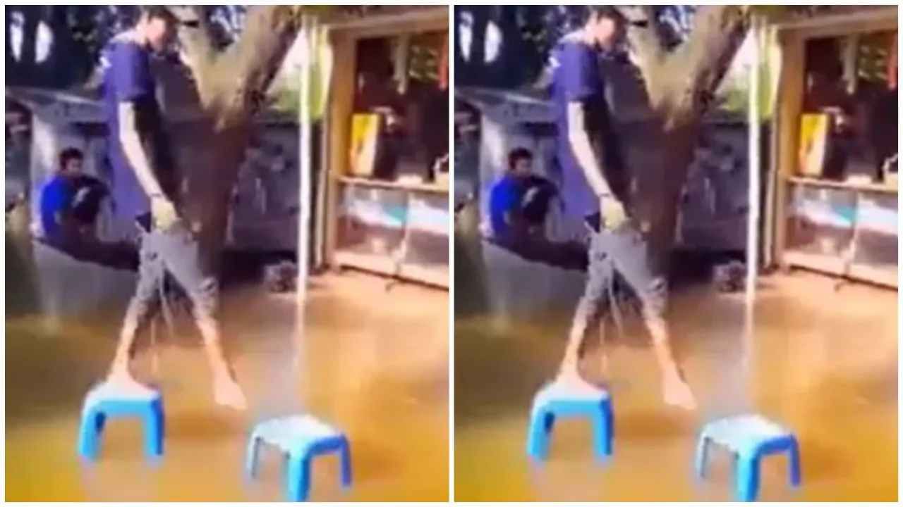 Viral Video: પાણી ભરેલા રસ્તાને ક્રોસ કરવા શખ્સે અપનાવ્યો ગજબનો જુગાડ, જુઓ વીડિયો