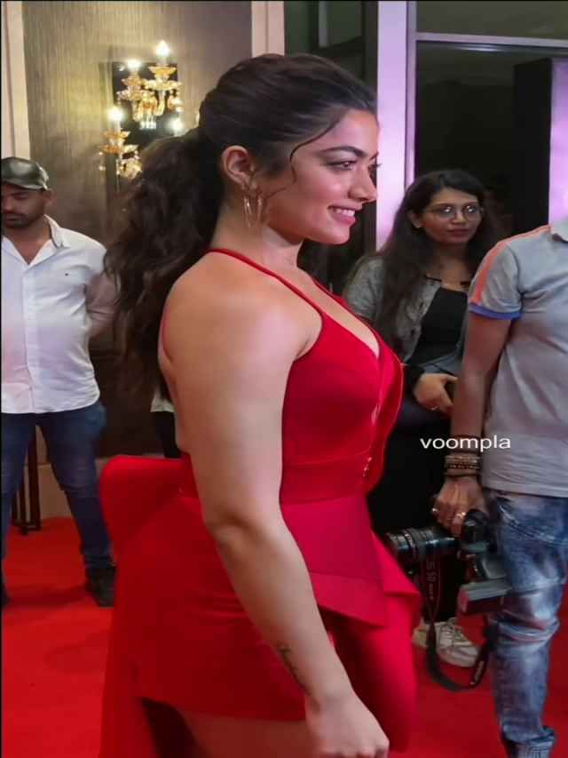 Video and Pictures: Rashmika Mandanna smartly escapes 'oops moment' in SEXY  short red dress