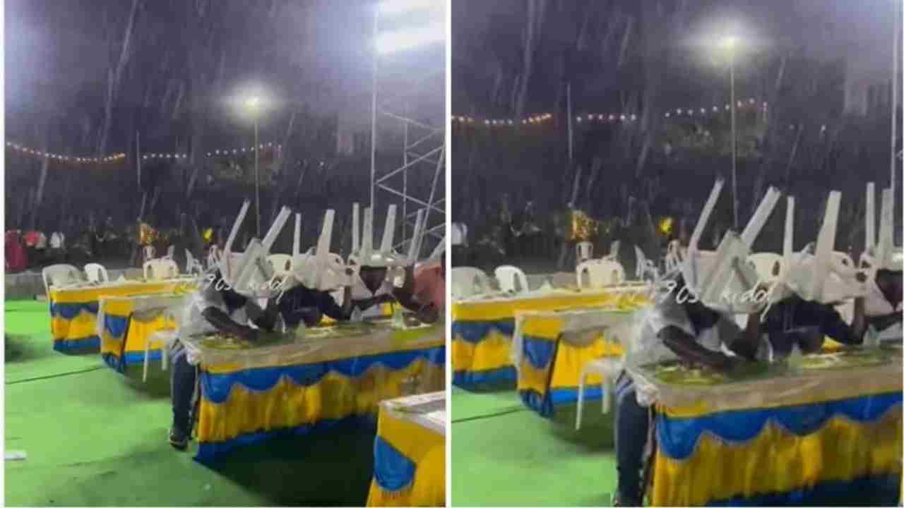 Viral Video: In the downpour, the killers made a chair and an umbrella.