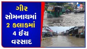Gir Somnath: જિલ્લાના અનેક વિસ્તારમાં ધોધમાર વરસાદ, સવારે બે કલાકમાં 4 ઇંચ વરસાદ ખાબક્યો, જુઓ VIDEO