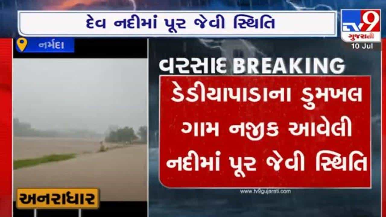 નર્મદાઃ ડેડિયાપાડામાં મહારાષ્ટ્રને જોડતા પુલ ઉપર ફરી વળ્યું પાણી, જુઓ વીડિયો