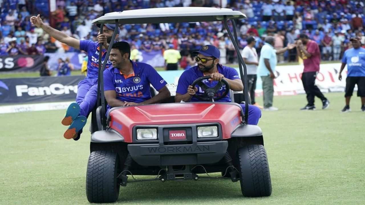 WI vs IND Hardik Pandya broke the tradition of Mahendra Singh Dhoni by taking the trophy, Rohit Sharma drove the car in the field, VIDEO