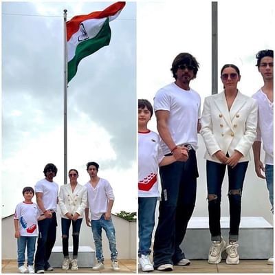 શાહરૂખ ખાને પત્ની અને તેના બે પુત્રો આર્યન ખાન અને અબરામ ખાન સાથે તેના ઘરે ત્રિરંગો ફરકાવ્યો હતો.