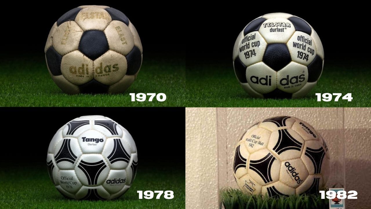 વર્ષ 1970ના મેક્સિકો વર્લ્ડકપમાં પહેલીવાર એડિડાસની ટેલસ્ટર બોલનો ઉપયોગ થયો. પહેલીવાર ફિફાના આ બોલમાં 32 પેનલ હતા. તેને સફેદ-કાળો રંગ આપવામાં આવ્યો હતો, જેથી તે ટીવી પર બરાબર દેખાય શકે. વર્ષ 1974ના જર્મની વર્લ્ડકપમાં પહેલીવાર વોટરપ્રૂફ બોલ ટેસસ્ટર ડૂરલાસ્ટનો ઉપયોગ થયો હતો. વર્ષ 1978ના આર્જેટિના વર્લ્ડકપમાં ટૈંગો બોલનો ઉપયોગ થયો હતો. તેનો ઉપયોગ ઓલિમ્પિક અને યૂરોપયિન ચેમ્પિયનશિપમાં પણ થયો હતો. વર્ષ 1982ના સ્પેન વર્લ્ડકરમાં ટુર્નામેન્ટની છેલ્લી લેધર બોલ ટૈંગો એસ્પાનાનો ઉપયોગ થયો હતો. 

