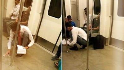 દિલ્હી મેટ્રોના ફ્લોર પર યુવકે કરી સફાઈ, કારણ જાણીને ચોંકી જશો, લોકોએ કહ્યું - સ્વચ્છ ભારત મિશનનો બ્રાન્ડ એમ્બેસેડર છે
