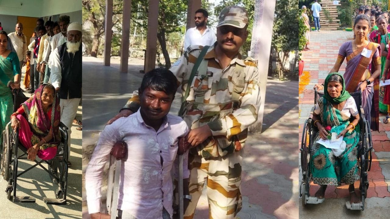 ચાલવામાં અશક્ત મતદાતાઓ પણ લોકશાહીના આ પર્વમાં પોતાની ફરજ નીભાવવા પહોંચ્યા હતા. 