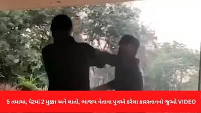 Viral Video: 5 તમાચા, પેટમાં 2 મુક્કા અને લાતો સાથેનો ભાજપના નેતા પુત્રનું કારસ્તાન, જુઓ યુવકને મારતો VIDEO