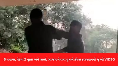 Viral Video: 5 તમાચા, પેટમાં 2 મુક્કા અને લાતો સાથેનો ભાજપના નેતા પુત્રનું કારસ્તાન, જુઓ યુવકને મારતો VIDEO