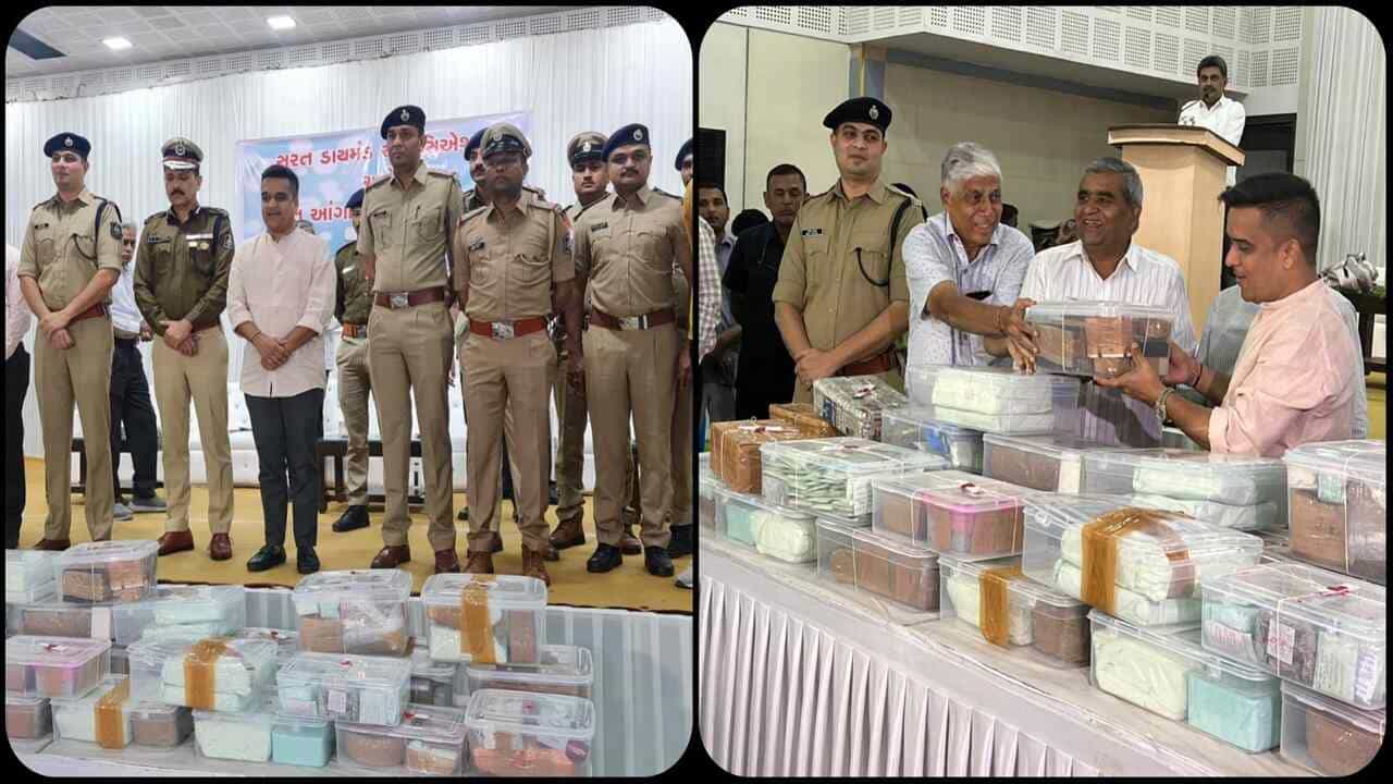 કરોડોની કિંમતના લૂંટાયેલા હીરા આંગડિયા પેઢીને પરત મળ્યા, ગૃહ રાજ્ય મંત્રી હર્ષ સંઘવીએ પોતે વેપારીને આપ્યા હીરા