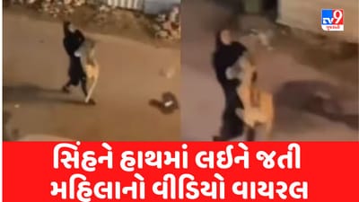 Viral Video : સિંહને હાથમાં લઇને જતી મહિલાનો વીડિયો વાયરલ, લોકોએ તેને વન્ડર વુમન ગણાવી