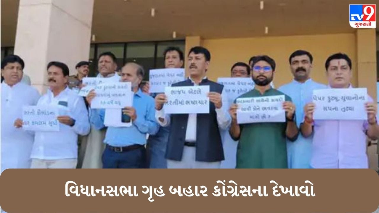 Gandhinagar : વિધાનસભાનું બજેટ સત્ર શરૂ, પેપર લીક મુદ્દે કોંગ્રેસ આક્રમક મૂડમાં, ગૃહ બહાર કોંગ્રેસના વિરોધ પ્રદર્શન Gandhinagar : વિધાનસભાનું બજેટ સત્ર શરૂ, પેપર લીક મુદ્દે કોંગ્રેસ આક્રમક મૂડમાં, ગૃહ બહાર કોંગ્રેસના વિરોધ પ્રદર્શન
