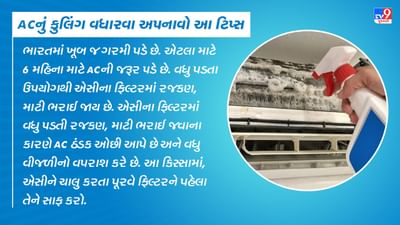 ભારતમાં ખૂબ જ ગરમી પડે છે. એટલા માટે 6 મહિના માટે ACની જરૂર પડે છે. વધુ પડતા ઉપયોગથી એસીના ફિલ્ટરમાં રજકણ, માટી ભરાઈ જાય છે. એસીના ફિલ્ટરમાં વધુ પડતી રજકણ, માટી ભરાઈ જવાના કારણે AC ઠંડક ઓછી આપે છે અને વધુ વીજળીનો વપરાશ કરે છે. આ કિસ્સામાં, એસીને ચાલુ કરતા પૂર્વે ફિલ્ટરને પહેલા તેને સાફ કરો.