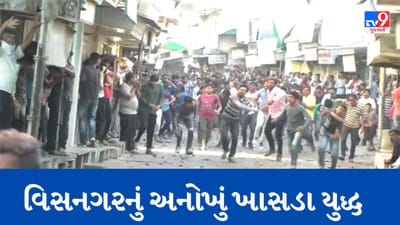 Gujarati Video : મહેસાણાના વિસનગરમાં રંગોથી નહીં ખાસડા અને શાકભાજીથી રમાય છે ધૂળેટી, Videoમાં જુઓ ખાસડા યુદ્ધ
