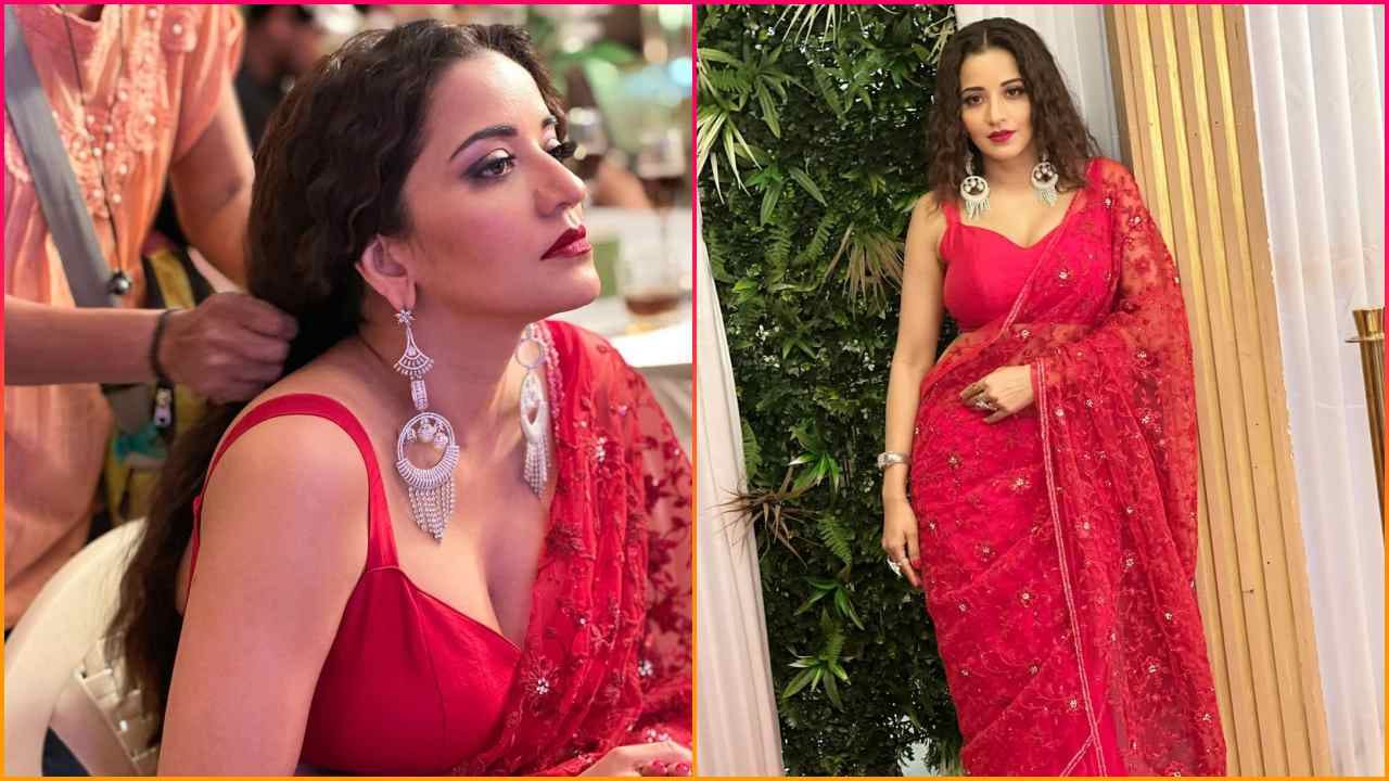 અભિનેત્રી મોનાલિસા લાલ સાડી અને ડીપનેક બ્લાઉઝમાં આકર્ષક લાગી રહી છે. અભિનેત્રી મોનાલિસા મોટી ઇયરિંગ્સ અને કર્લ હેર સ્ટાઇલમાં આકર્ષક લાગી રહી છે. એક્ટ્રેસે શેર કરેલી તસવીરો પર ચાહકો દિલ હારી રહ્યા છે.