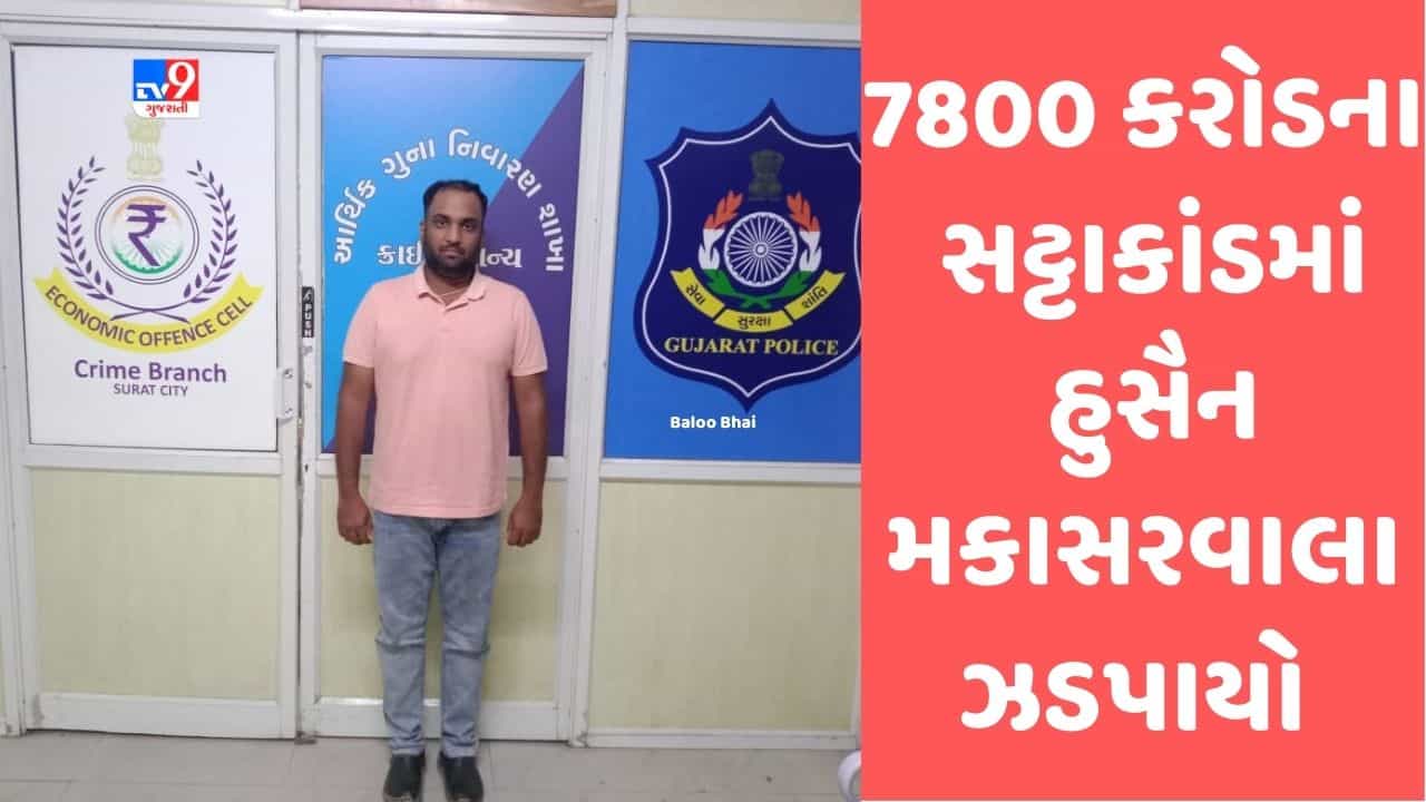 Breaking News: સુરતમાં 7800 કરોડના સટ્ટાકાંડમાં નાણાંની હેરફેર કરનાર આરોપી ઝડપાયો, હુસૈન મકાસરવાળાની ઇકો સેલે કરી ધરપકડ-Video