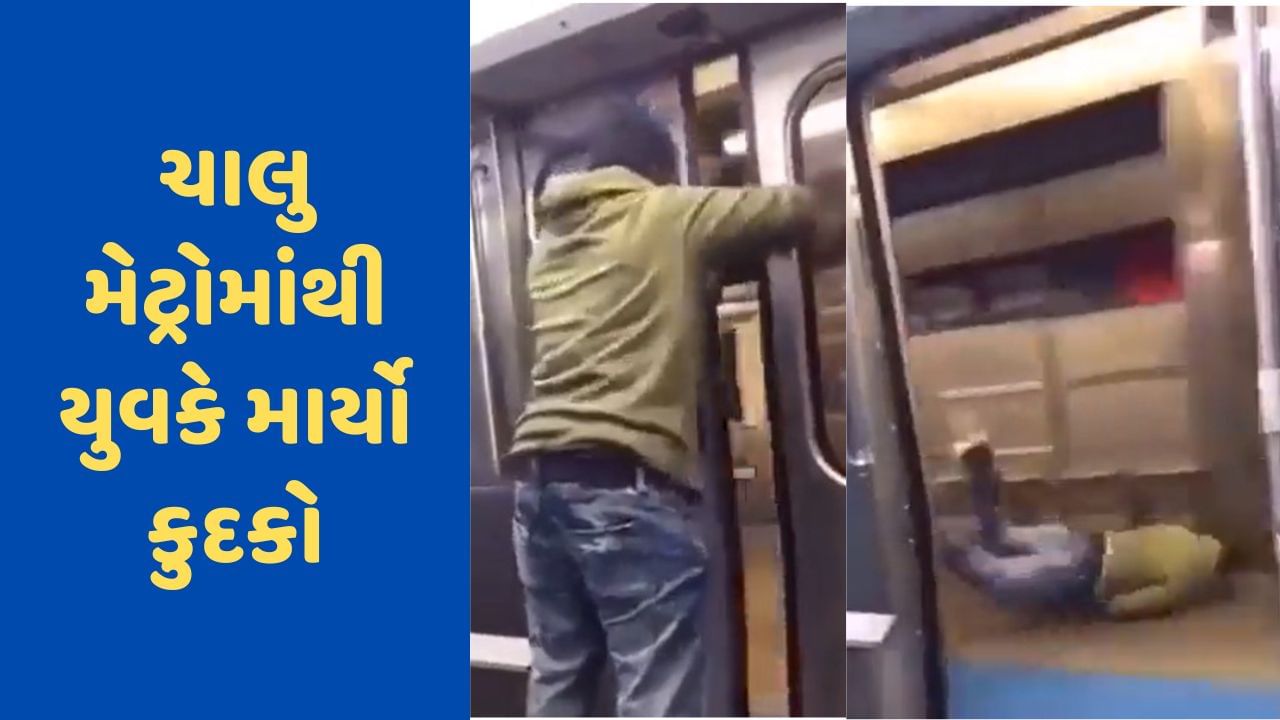 Viral Video: ચાલતી મેટ્રોમાં દરવાજો ખોલી કૂદી ગયો વ્યક્તિ, થાંભલા સાથે અથડાયો, જુઓ ભયાનક વીડિયો