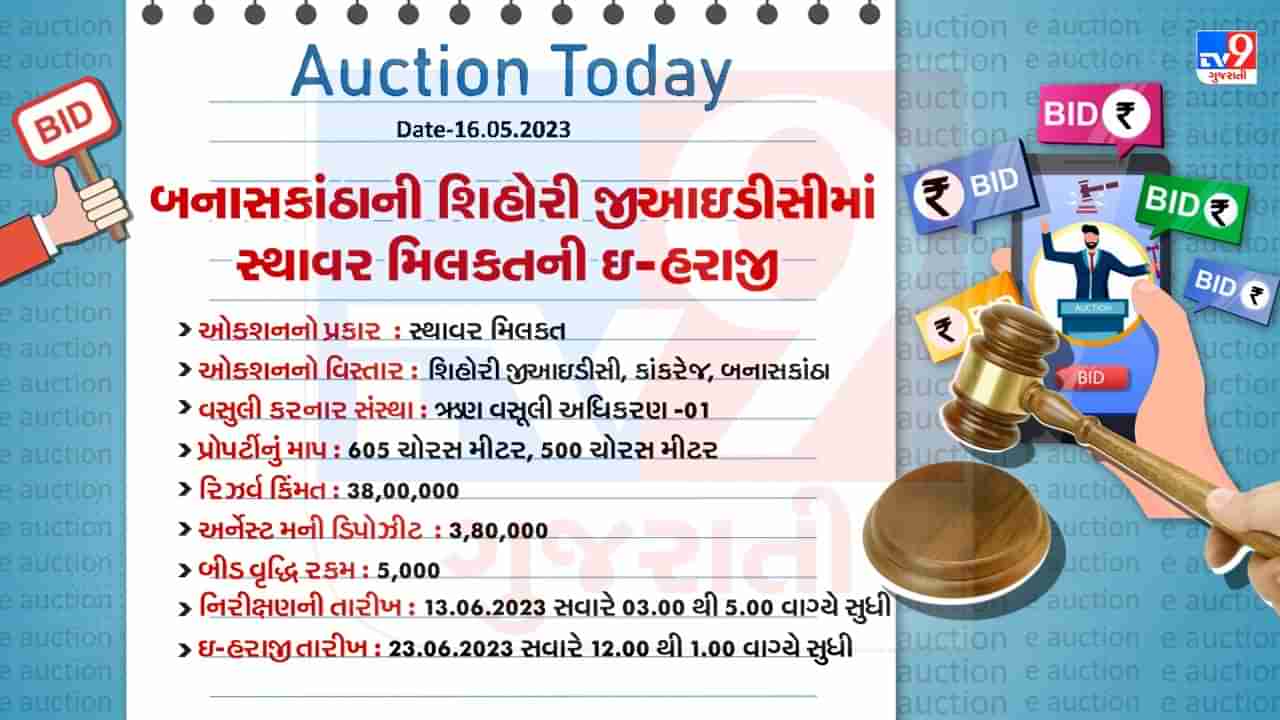 Auction Today :  બનાસકાંઠાની શિહોરી GIDC માં સ્થાવર મિલકતની ઇ- હરાજી, જાણો વિગતો