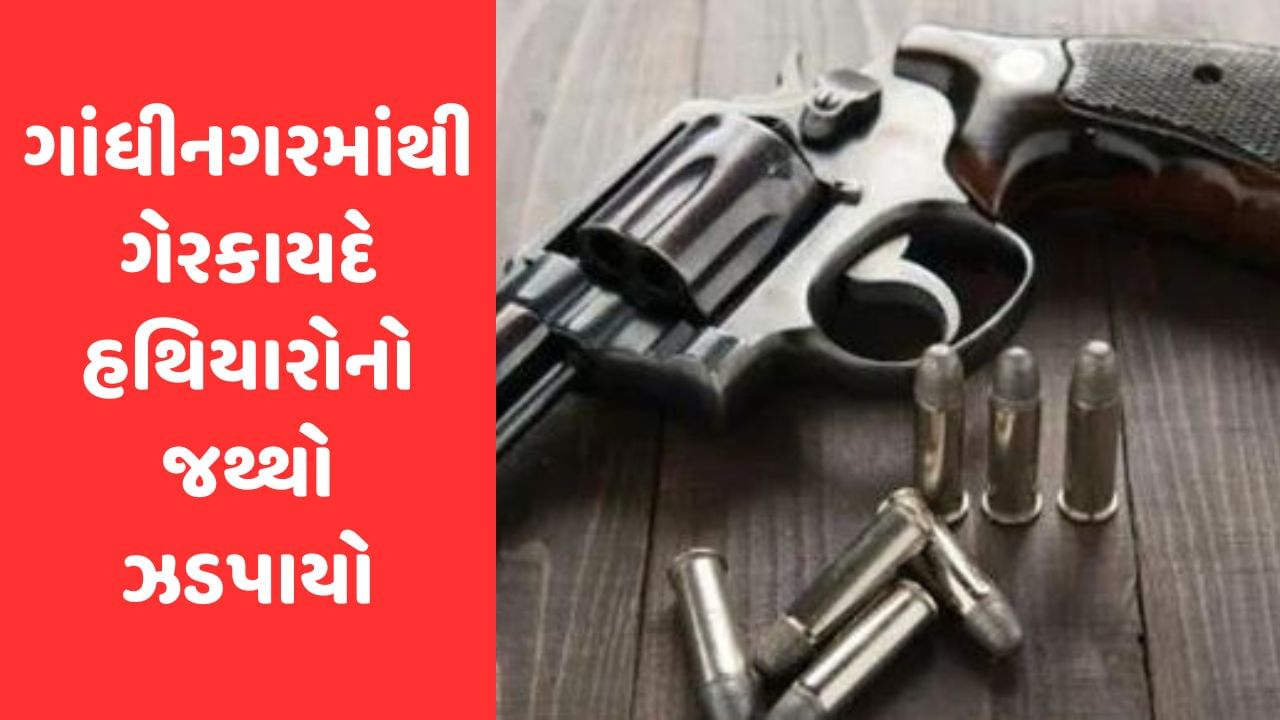 Breaking News : ગાંધીનગરમાંથી ગેરકાયદે હથિયારોનો જથ્થો ઝડપાયો, પોલીસ તંત્રમાં દોડધામ, જુઓ  Video