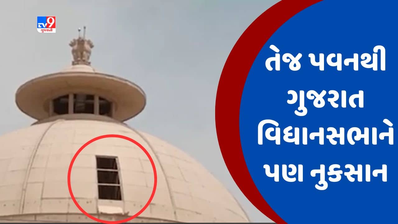 Gujarati video : વાવાઝોડાના કારણે ગાંધીનગરમાં વિધાનસભાને નુકસાન, વિધાનસભાના ગુંબજનું પતરું ઉખડી ગયું