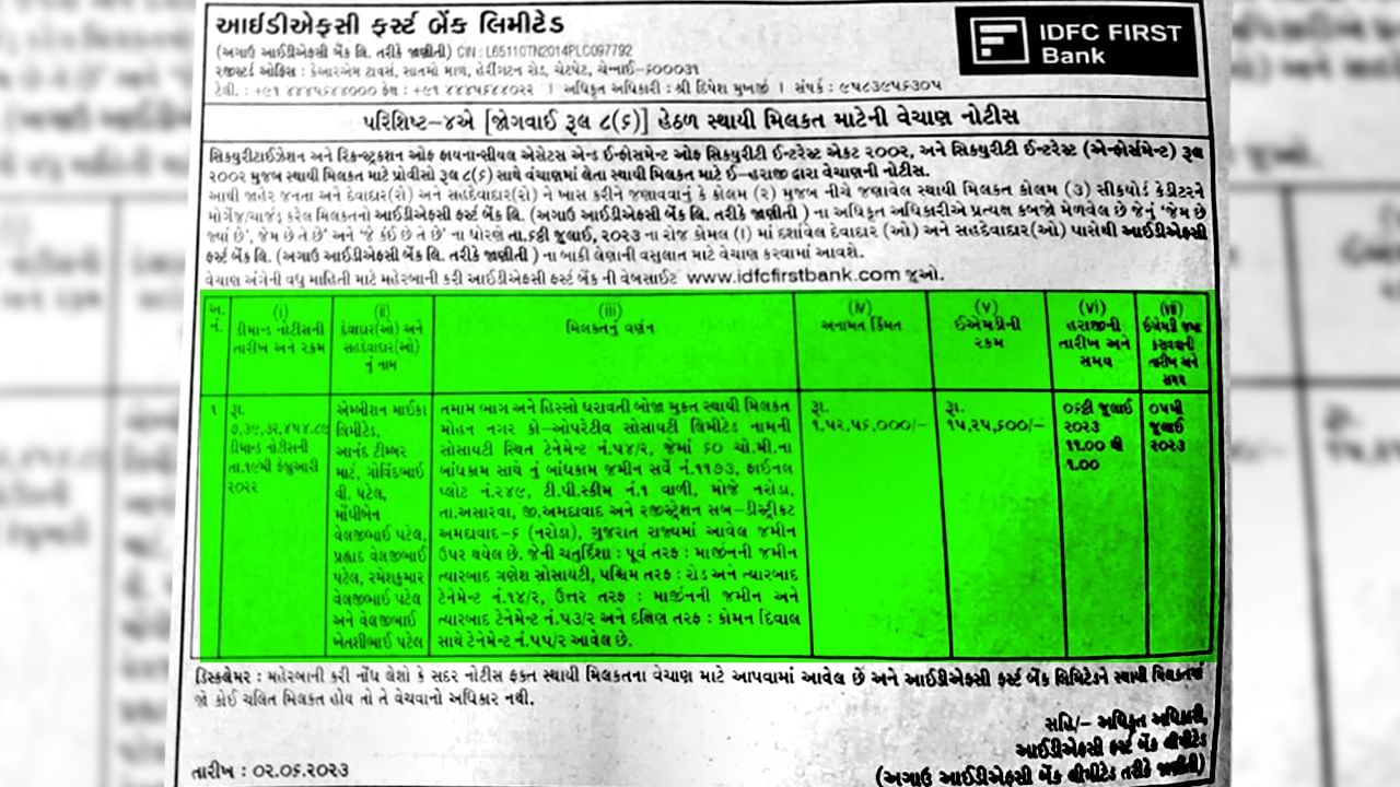 Ahmedabad Naroda E Auction Paper Detail