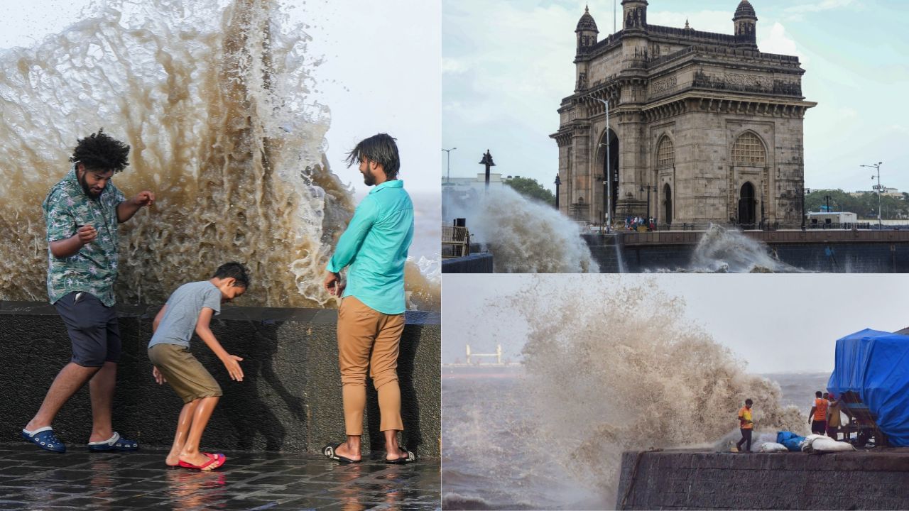 મહારાષ્ટ્રના મુંબઈમાં વાવાઝોડાને કારણે દરિયામાં હાઈ ટાઈડના દ્રશ્યો જોવા મળી રહ્યા છે. 