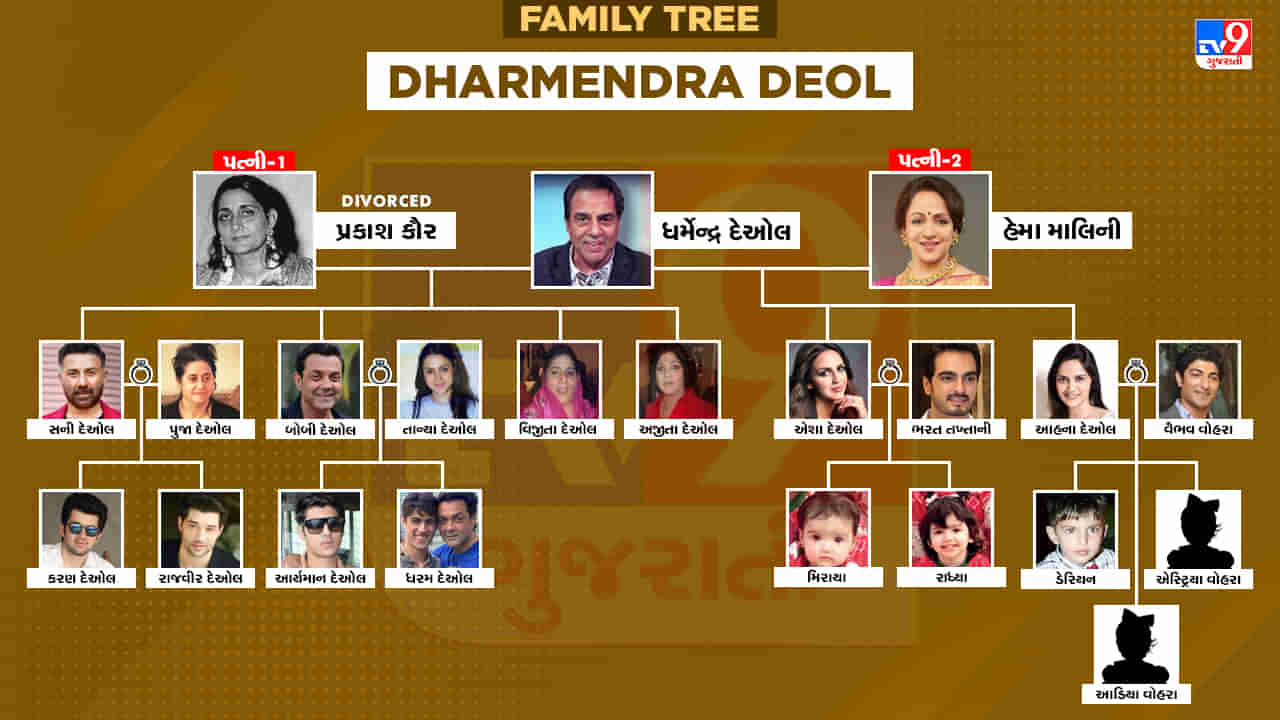 Dharmendra Deol Family Tree : ચુન ચુન કે બદલા લુંગાથી કમીને તેરા ખુન પી જાઉંગા સુધીના ડાયલોગ આજે પણ ચાહકોને પસંદ છે, જાણો બોલીવુડના હીમેન ધર્મેન્દ્રના પરિવાર વિશે