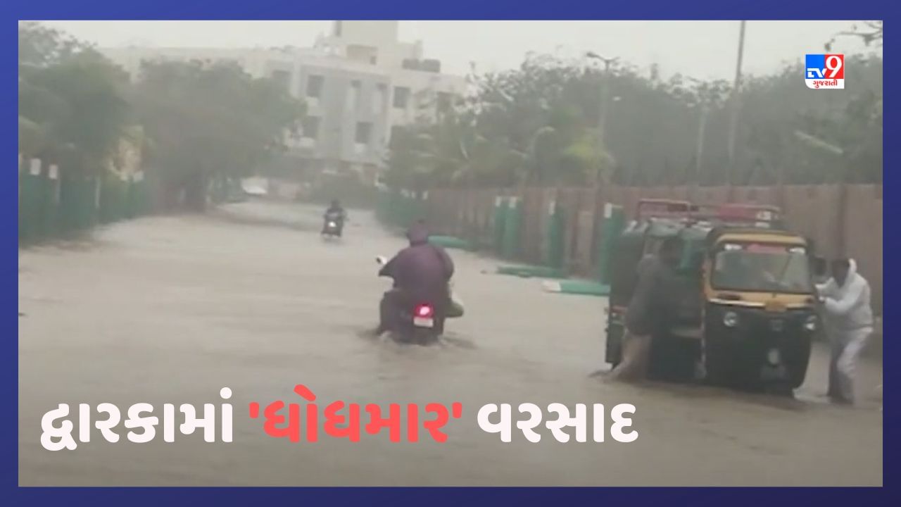 Biparjoy Cyclone: દ્વારકામાં ખાબક્યો ધોધમાર વરસાદ, રસ્તાઓ પર ભરાયા પાણી, જનજીવન પ્રભાવિત-Video